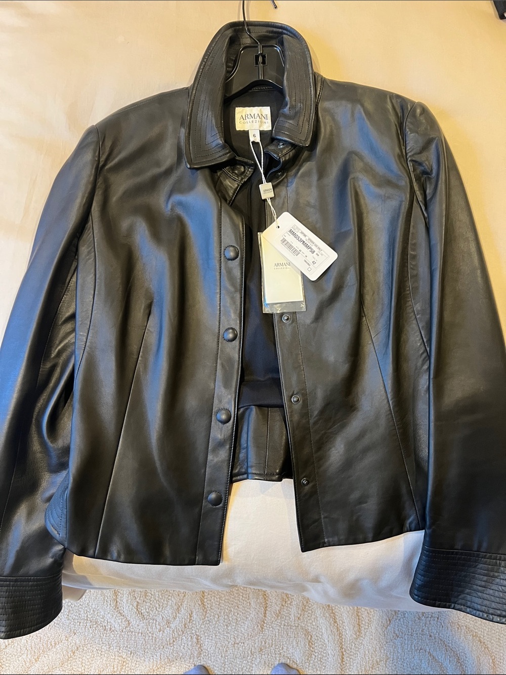 Armani Collezioni Black Smooth Leather Snap-Front Jacket
